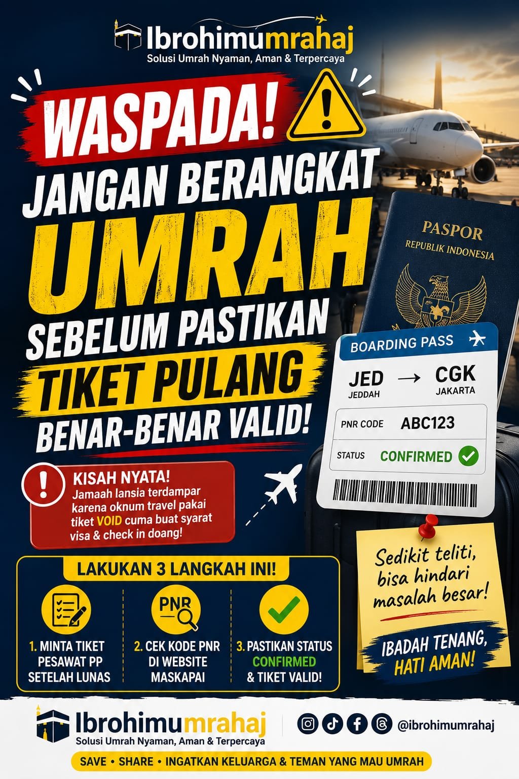 🚨 Waspada! Jangan Berangkat Umrah Sebelum Memastikan Tiket Pesawat Pulang Benar-Benar Valid